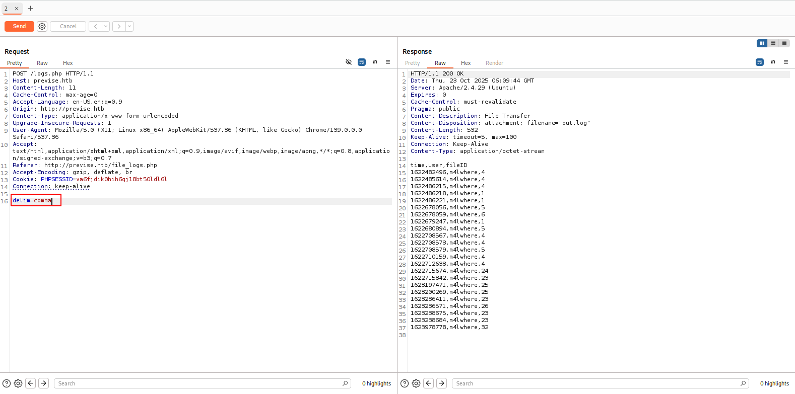 Previse burp-delim-comma