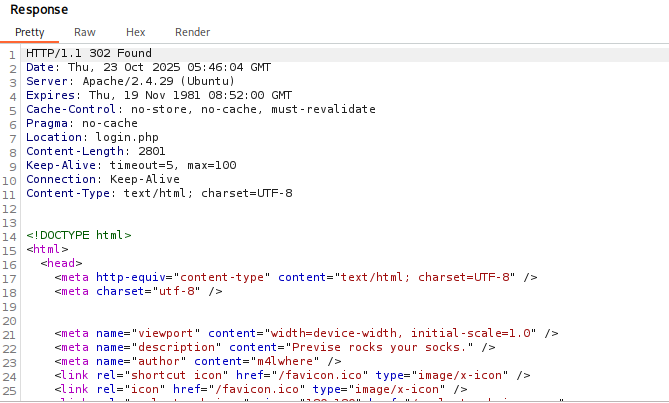 Previse Burp-Reponse
